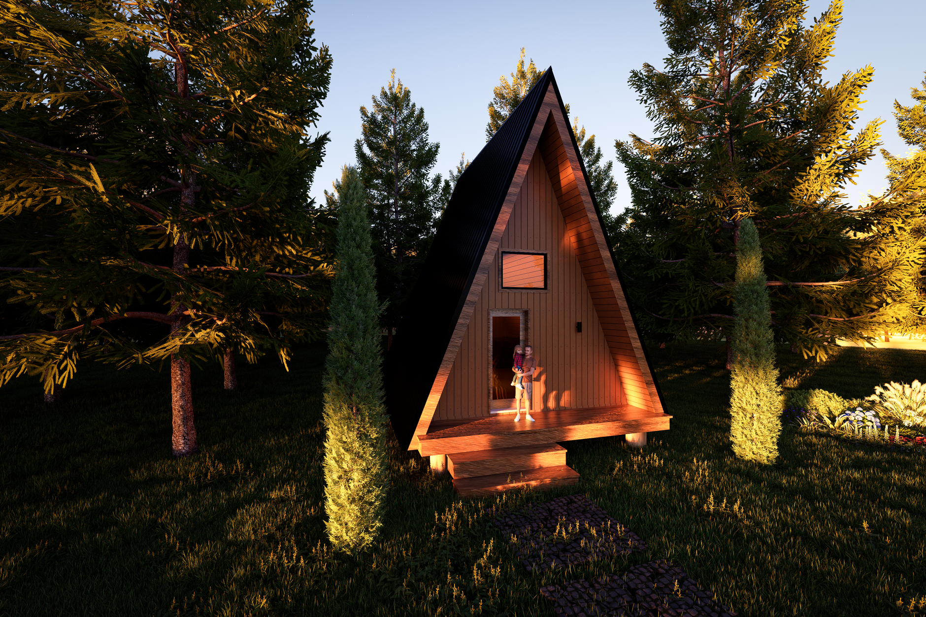 Minimalist timber architectural retreat surrounded by cedar forest